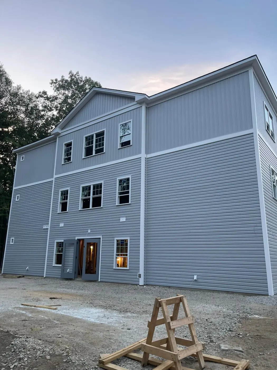 Windows set into completed siding