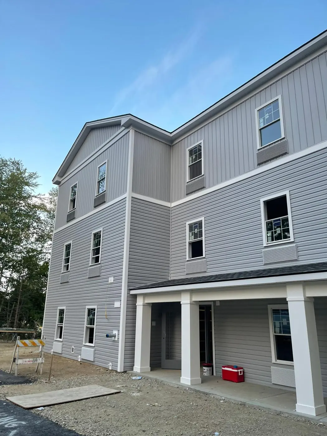 Siding and trim on a finished residential exterior