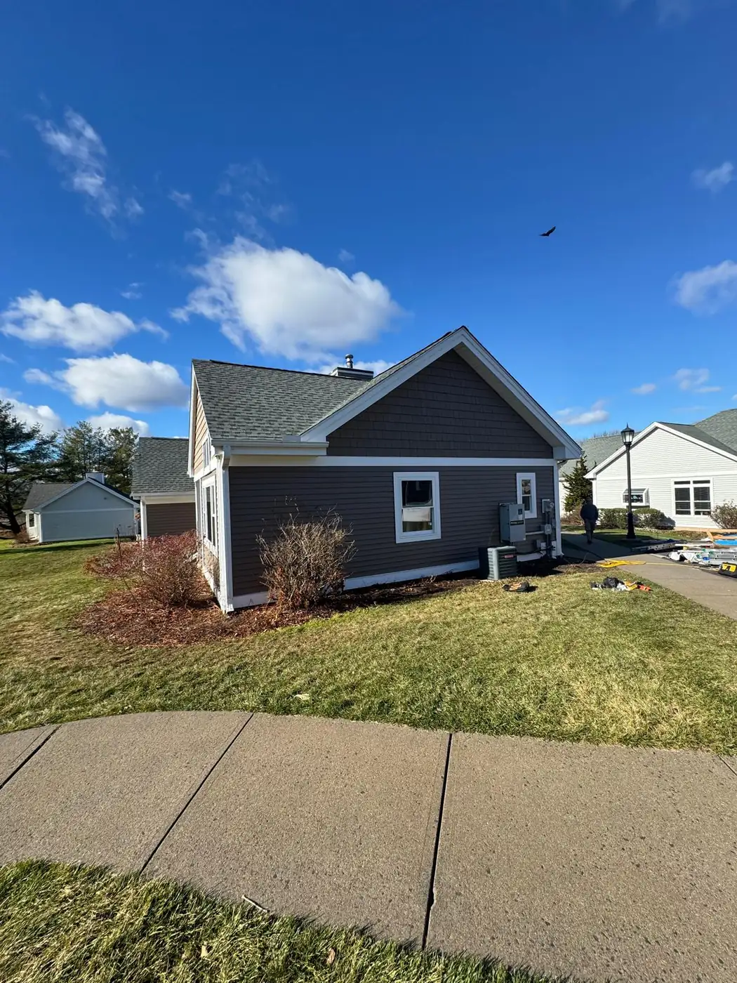 Siding and trim on a finished single story exterior