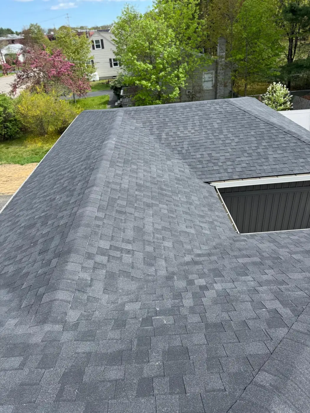 Roofing work on a large building